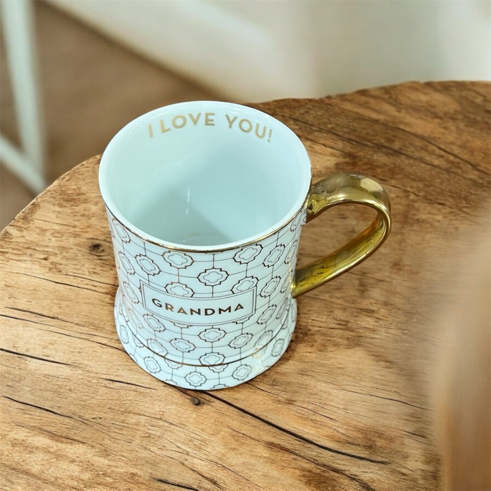 Grandma I LOVE YOU Mug Coffee Tea Cup White & Gold Rosanna Chic Elegant Modern